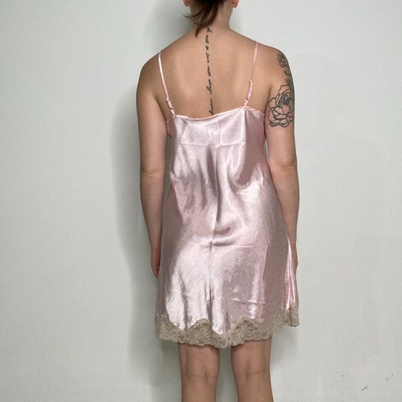 Jaclyn Smith Vintage 90s Chemise Womens Size M Pink Polka Dots Lace Trim Slip - Picture 6 of 7